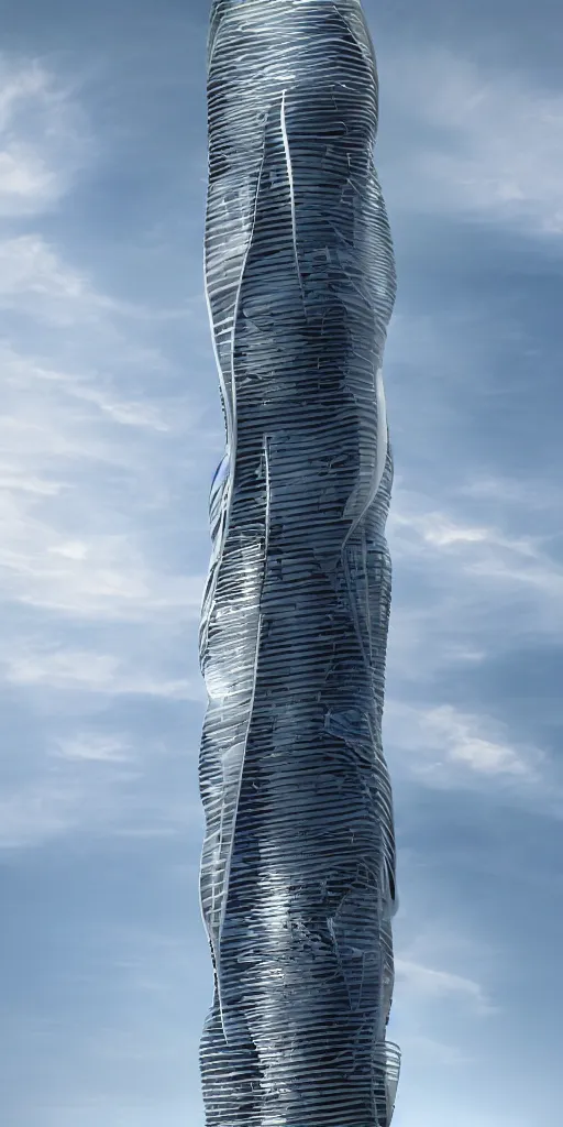 Image similar to epic futuristic tower, highly detailed, realistic, by zaha hadid