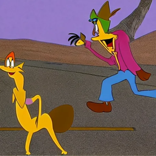 Prompt: wile e coyote catches road runner