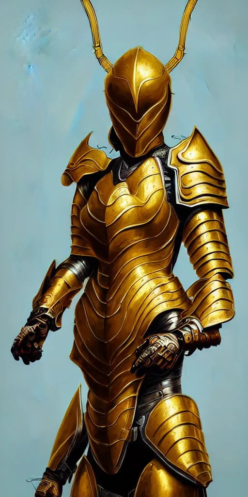 Image similar to professional digital art of a hyper realistic and highly detailed woman golden armor. accurate rending of one woman in armor. greg rutkowski, zabrocki, karlkka, jayison devadas, intricate, trending on artstation, 8 k, unreal engine 5, pincushion lens effect