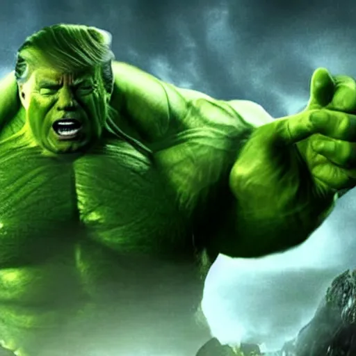 Prompt: Donald Trump plays the Incredible Hulk in new ultra hd movie, IMAX