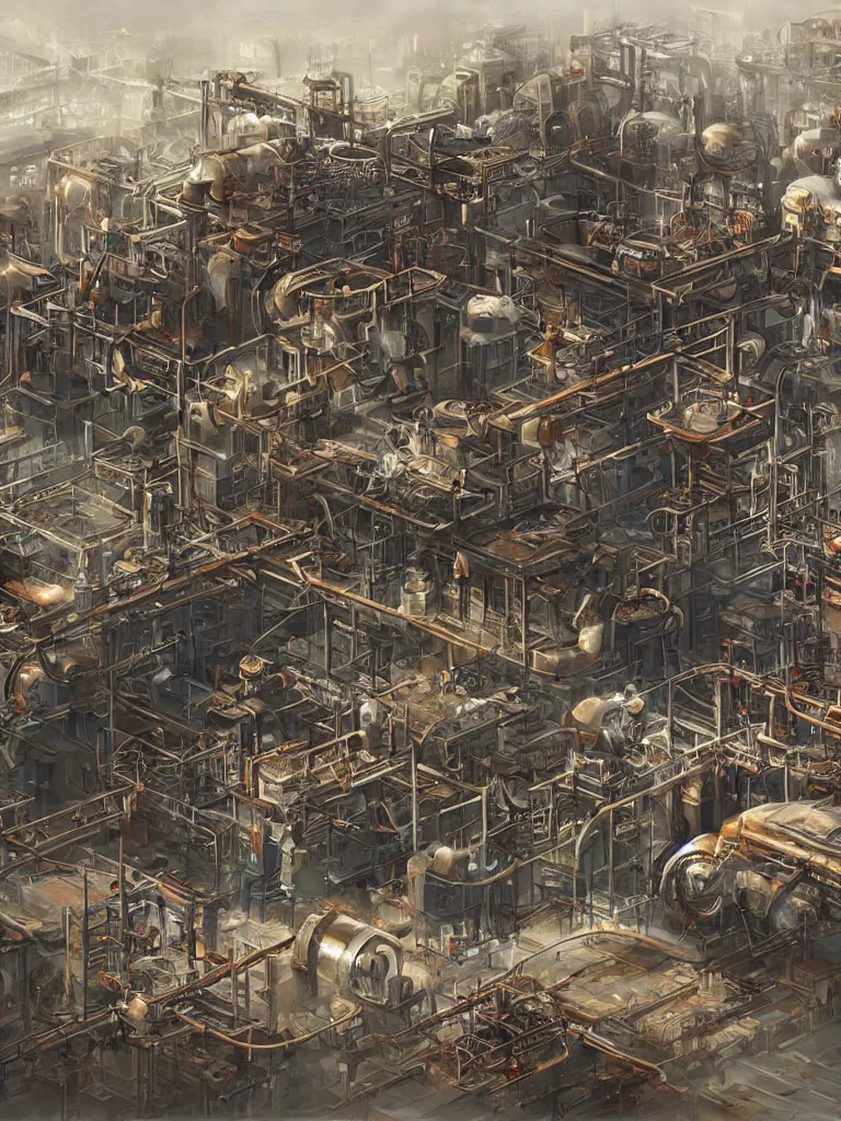 Image similar to photo realistic factories biter by disney concept artists, blunt borders, rule of thirds