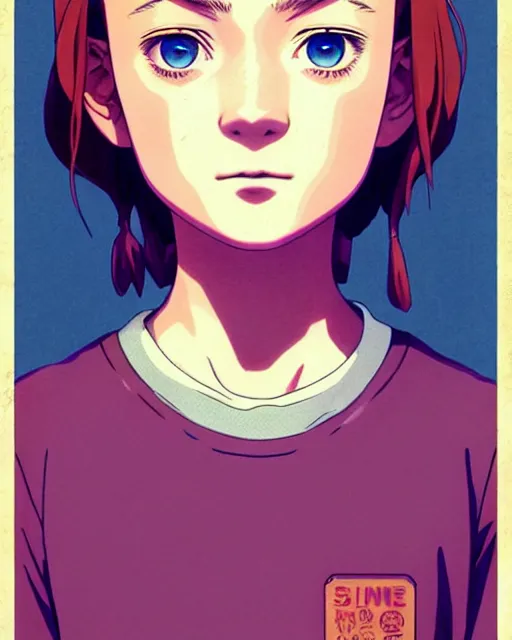 Prompt: Anime as Sadie Sink playing Eleven from Stranger Things || cute-fine-face, pretty face, realistic shaded Perfect face, fine details. Anime. realistic shaded lighting poster by Ilya Kuvshinov katsuhiro otomo ghost-in-the-shell, magali villeneuve, artgerm, Jeremy Lipkin and Michael Garmash and Rob Rey as Eleven in Hawkins Lab cute smile