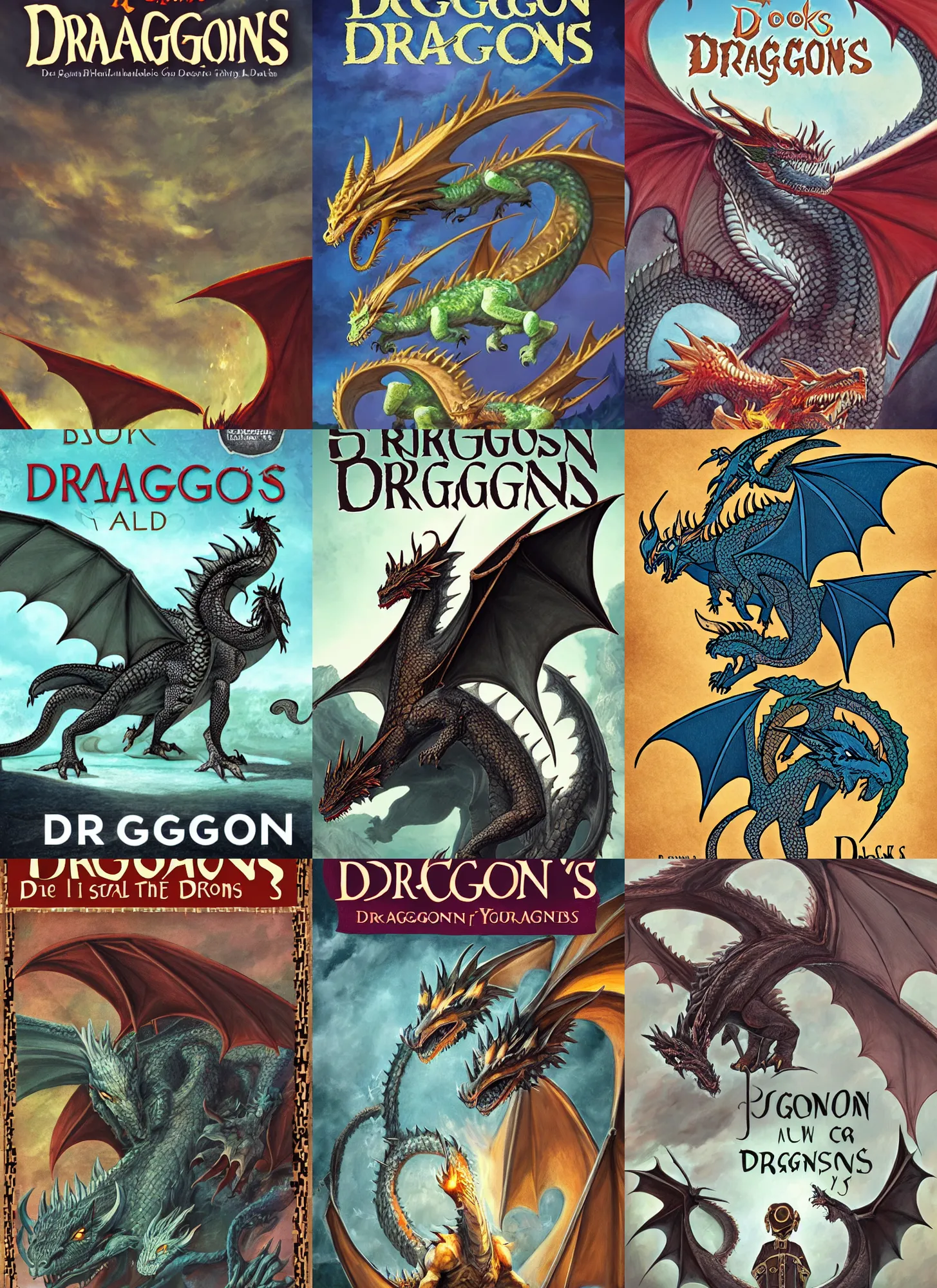Prompt: book cover about dragons