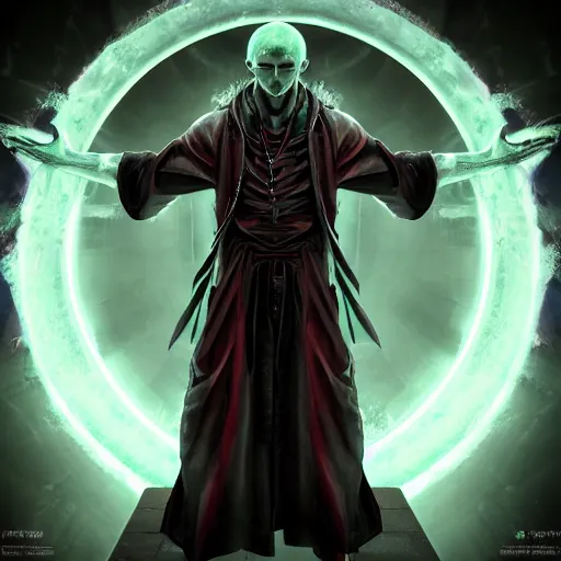 Prompt: A necromancer pulsing with necrotic energy, Art by Takehiko Inoue, power auras, sigils, tattered cloth robes, substance 3d painter, PBR textures, Physical based rendering, cinematic, hyper realism, high detail, octane render, unreal engine, 8k, Vibrant colors, Smooth gradients, High contrast, depth of field, aperture f2.8