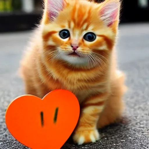 Image similar to cute fluffy orange tabby kitten with a sign that says