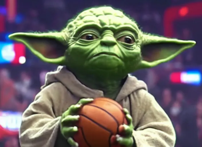 Image similar to ESPN still of Yoda playing in the nba playoffs live on espn, 4k