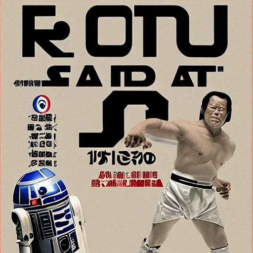 Image similar to poster for antonio inoki vs. r 2 d 2, japan, 1 9 7 0, detailed