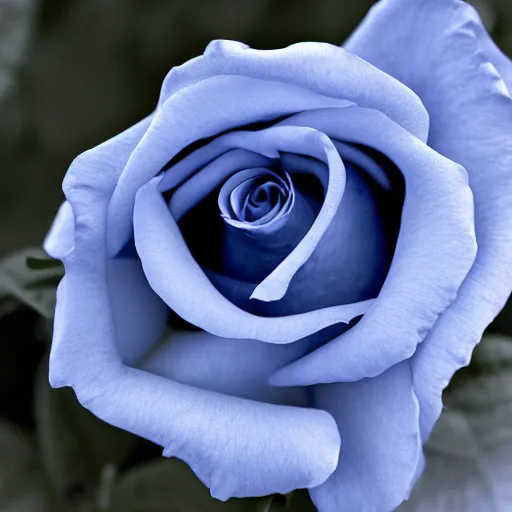 Image similar to A realistic high quality photograph of a single long stemmed beautiful blue rose against a white background