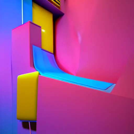 Image similar to : colorful abstract melty sculpture art on the wall in modern architecture studio, cinematic lighting, hyper - realistic, detailed, render by c 4 d octane, unreal engine, 8 k 3 d render