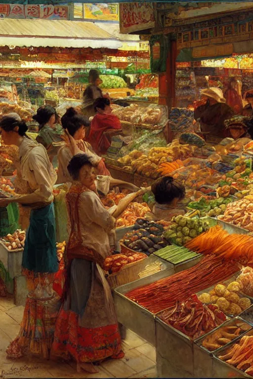 Image similar to asian food market, painting by gaston bussiere, craig mullins, j. c. leyendecker