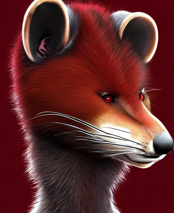 Image similar to furry - male - red - black - weasel - detective - fursona uhd ue 5 visual novel expressions, photorealistic, trending on weasyl