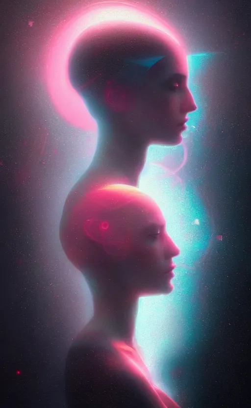 Image similar to a love affair with doubt, dark retrowave, glitch art, interstellar, beautifully lit, by Tom Bagshaw, artstation, unreal engine