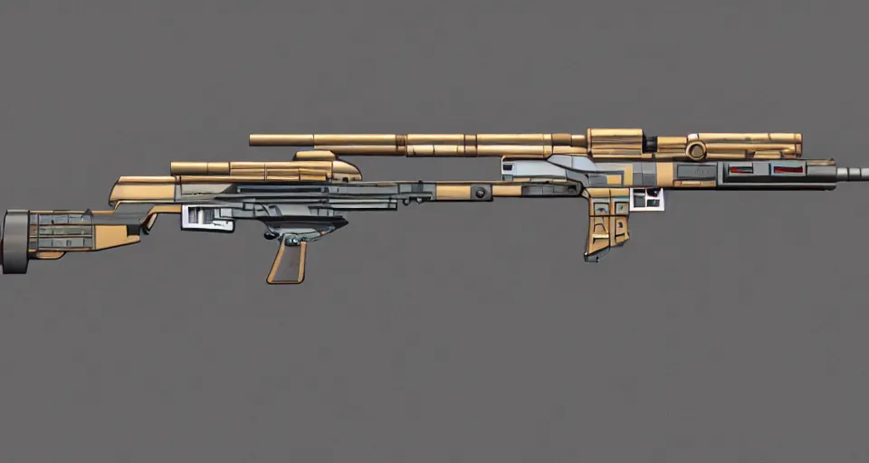 Prompt: extremely detailed ultra realistic side view photo retro vintage sci fi hyper minimalist laser sniper rifle, detailed trigger, chemically propelled, electric, steel, wood accents, intricate detail, elegant sleek smooth body, railgun, chemrail, gauss, smooth utopian design, ultra high quality, octane, cod, destiny, warframe, terminator