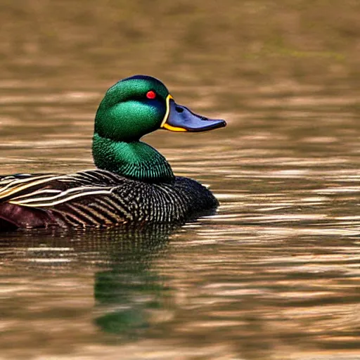 Prompt: mallard wearing a gold necklace