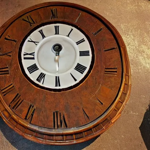 Prompt: a photo of a table made out of a big clock,