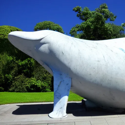 Image similar to huge marble statue of a whale with legs in a public park, hi - res photo