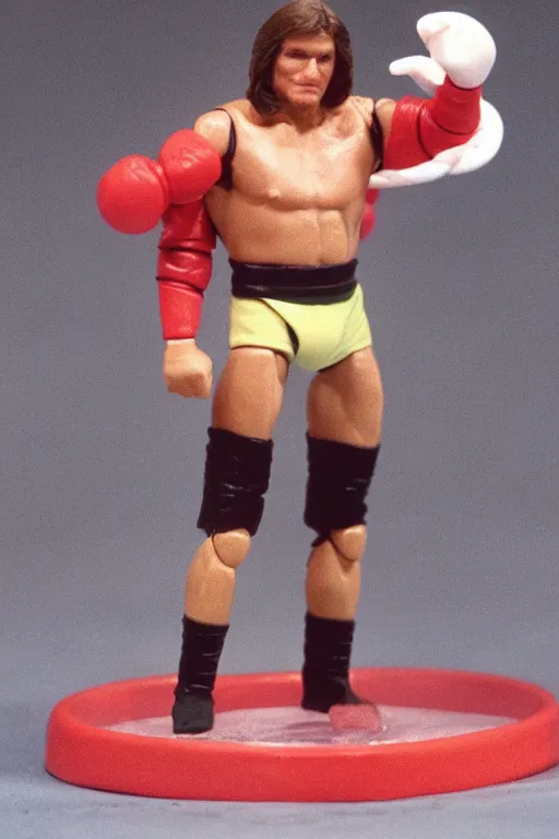 Prompt: vladimir putin as a 1 9 8 0 s wrestling action figure