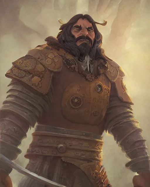 Prompt: digital painting of an angry hernan cortes by filipe pagliuso and justin gerard and studio ghibli, symmetric, detailed, intricate, portrait, digital painting, sharp focus, tarot card, handsome, concept art, alluring, game art, card game art