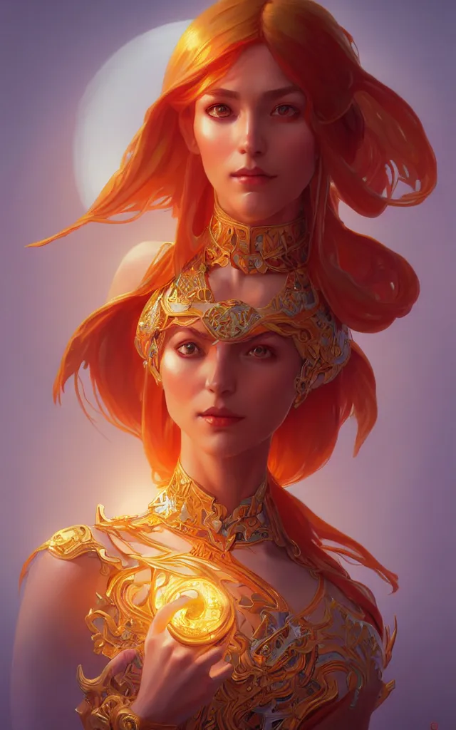 Image similar to symmetry full body portrait of lina, dota 2, global illumination. close - up shot. intricate, elegant, highly detailed, digital painting, artstation, concept art, smooth, sharp focus, illustration, art by artgerm and greg rutkowski and alphonse mucha