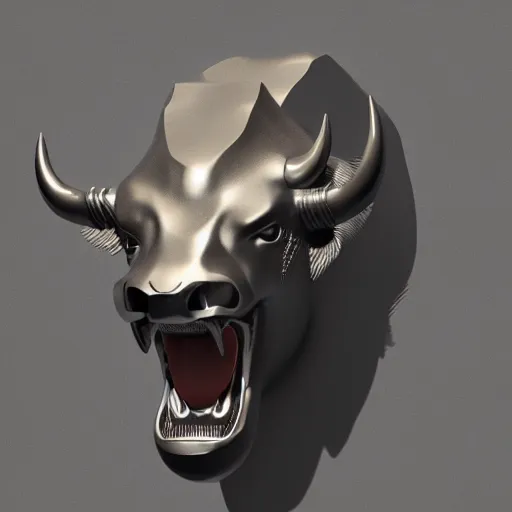 Image similar to 3 d render melted bull head, sculpture, chrometype, liquid metal, neotribal, raytraced, volumetric lightning, 8 k by wlop, innate studio h - 1 0 0 0 w - 1 0 0 0