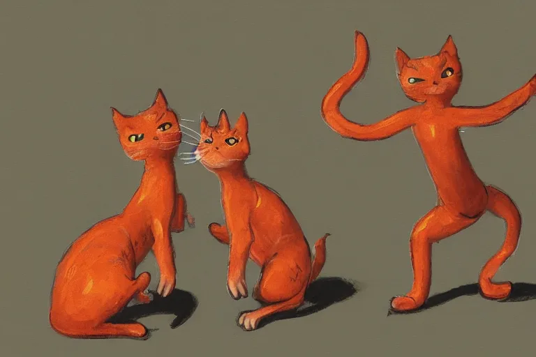 Image similar to a high detail paint of Two cats dancing around flaming earthenware, in simple background, concept art, mad painting