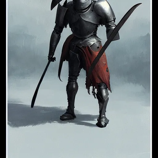 Image similar to a knight with a big spoon and a big fork in hands by greg rutkowski