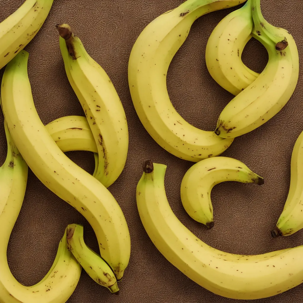 Image similar to circular fractal bananas that grow like coral, inside art nouveau with petal shape, big banana peals, and banana stems, mesh roots. closeup, hyper real, food photography, high quality