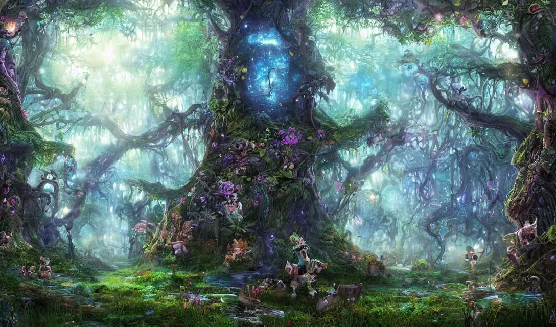 Image similar to A Giant magical fantasy forest, wallpaper, digital art, ultra detailed, disney