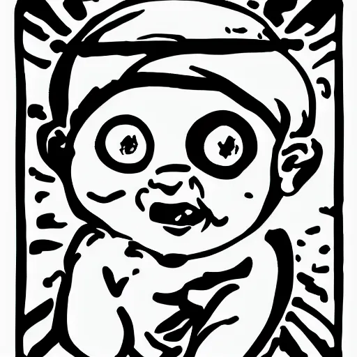 Image similar to a really ugly baby making a weird face, black and white vector art