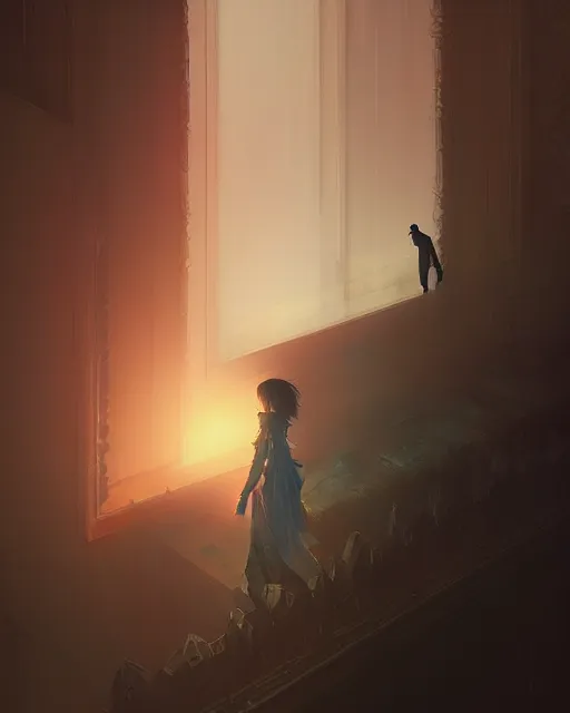 Prompt: banish fiction and illusion, fantasy digital painting by ilya kuvshinov, greg rutkowski, tooth wu, wlop, james jean, victo ngai, beautifully lit, muted colors, highly detailed, artstation, gothic, ornate, fantasy art by craig mullins, thomas kinkade