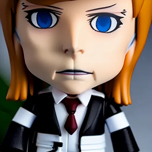 Image similar to a david bowie nendoroid with face makeup, product shot