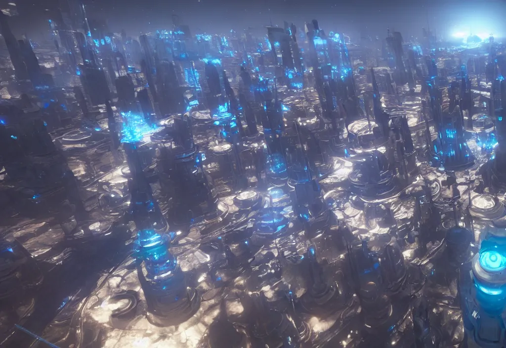 Prompt: a city made of holographic metal in a floating island in space, cinematic, unreal engine 5