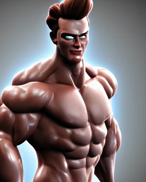 Prompt: muscular bodybuilder jimmy neutron realistic detailed cinematic lighting 3 d photorealistic