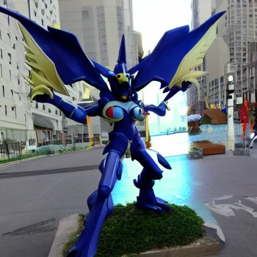 Prompt: A statue of Gallantmon from digimon.