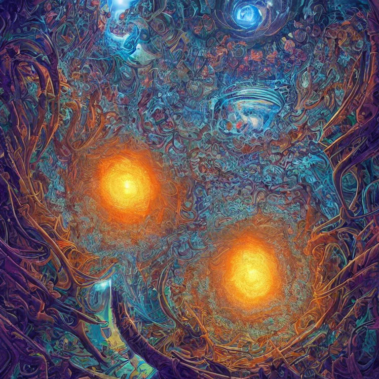 Image similar to an expansive octane redshift rendering of beautiful and complex interwoven timespace rift continuum portal fractal quantum by dan mumford, by jim fitzpatrick, by joe wilson, by jim burns, by victo ngai, by jacek yerka, featured on deviant art, trending on artstation