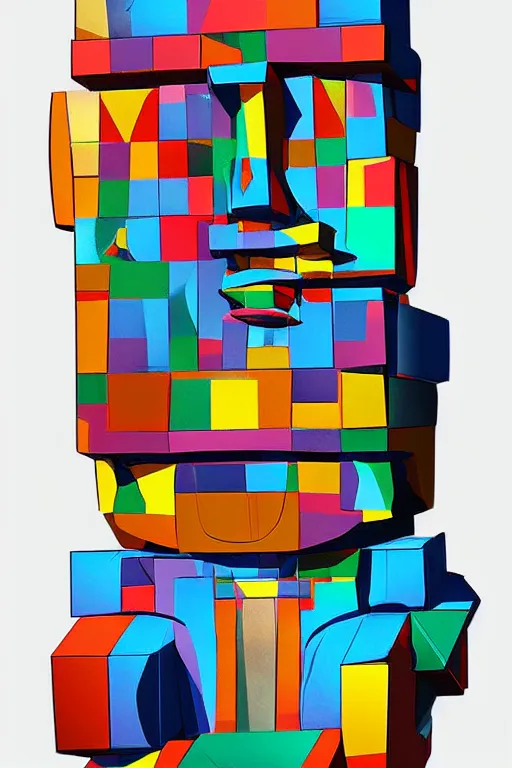 Image similar to cubist moai statue cutout digital illustration cartoon colorful beeple