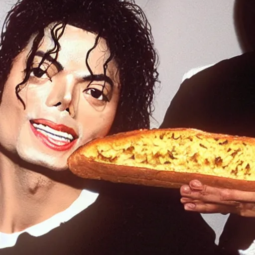 Prompt: Michael Jackson swimming in garlic bread