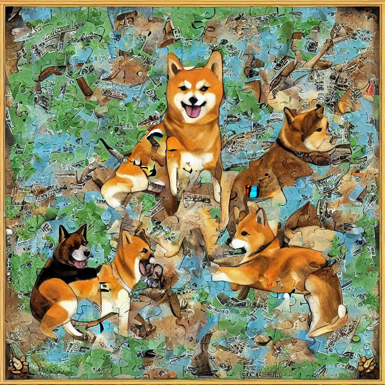 Prompt: shiba inu themed skyrim puzzle