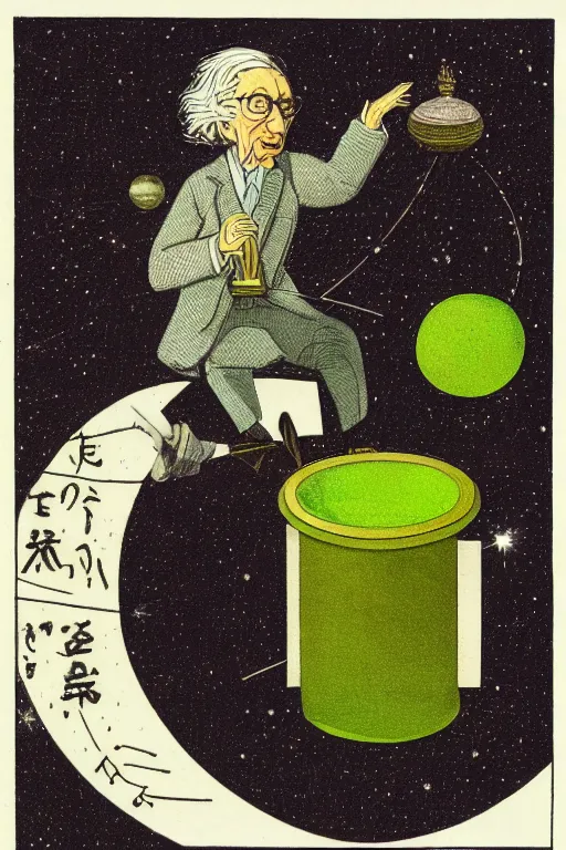 Image similar to bertrand russel riding a green tea pot that lies in an orbit beyond pluto, intricate ornaments, detailed astronomical photo, planet pluto in background, saturated colors, lens flare, 3 5 mm, f / 2 4