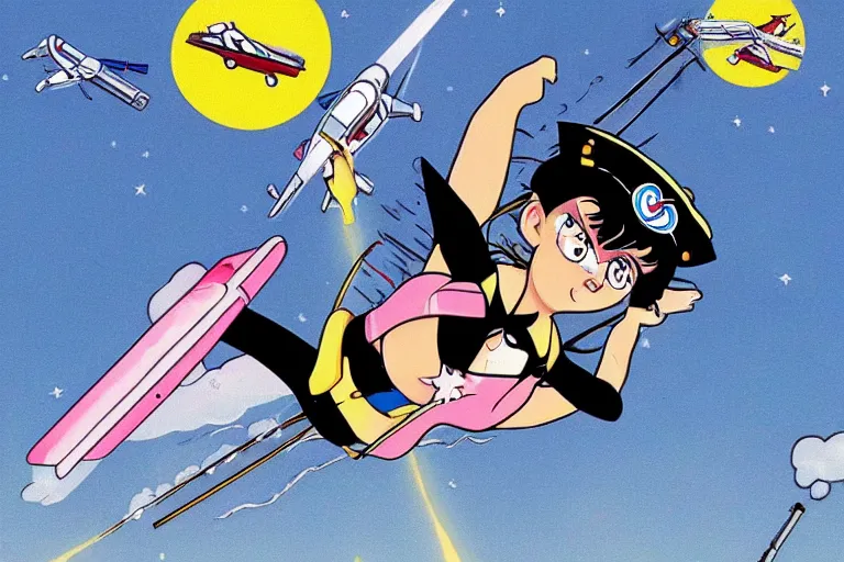 Image similar to police chase helicopter sailor moon stealing a catalytic converter