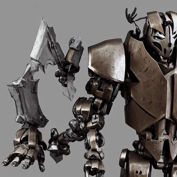 Image similar to warforged druid male anime character, wolf armor, cyborg, made of wood, made of metal, large robot, wolves, knight, medieval castle, wolf pack following, 3 d render beeple, realistic detailed octane render, pop up parade figure