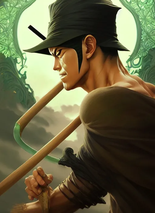 Image similar to ultra realistic illustration, handsome zoro. anime. intricate, highly detailed, digital painting, artstation, concept art, smooth, sharp focus, illustration, art by artgerm and greg rutkowski and alphonse mucha and wlop