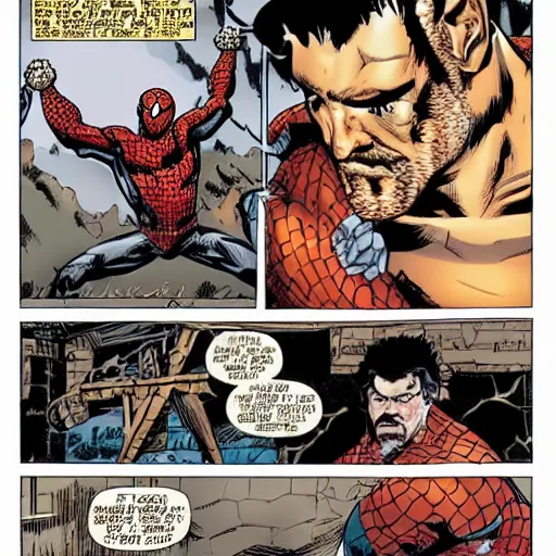 Image similar to kraven the hunter fighting spider - man