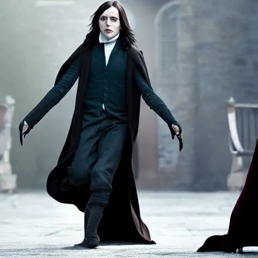 Image similar to Emma Watson as Professor Severus Snape, full body shot