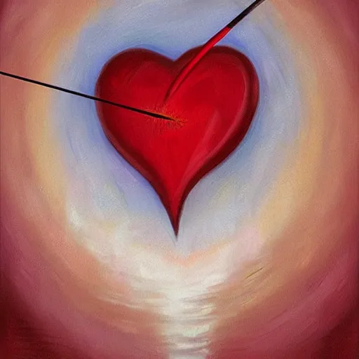 Image similar to heart shot with arrow? beautifull illustration, hd, oil painting