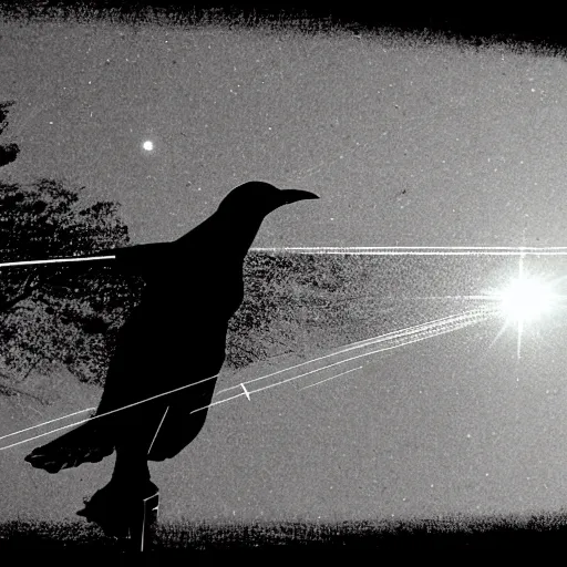 Prompt: a giant bird shooting lasers through his eyes, conspiracy photo, top secret, black and white, grained