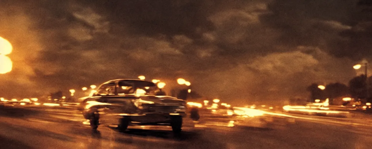 Prompt: a man driving a car in the dark, a screenshot by Edward George Handel Lucas, featured on cg society, les automatistes, reimagined by industrial light and magic, cinematic lighting, movie still