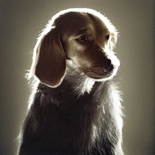 Prompt: portrait of thom yorke as a yorkshire dog, kodak portra, studio lighting, high detail fur,