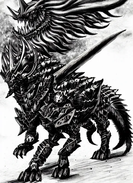 Image similar to demon wolf armored knight by kentaro miura