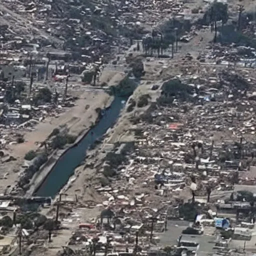 Image similar to aerial footage of los angeles after huge earthquake and tsunami